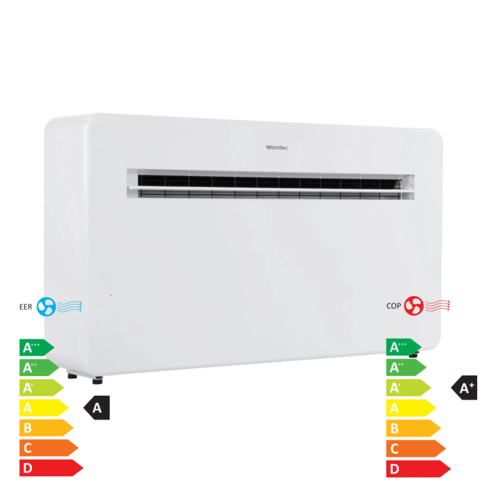 Climatiseur monobloc Warmtec KM35W avec Wi-Fi, 3500W, pour des pièces jusqu'à 40 m², 4 modes de fonctionnement, A (refroidissement) / A+ (chauffage)