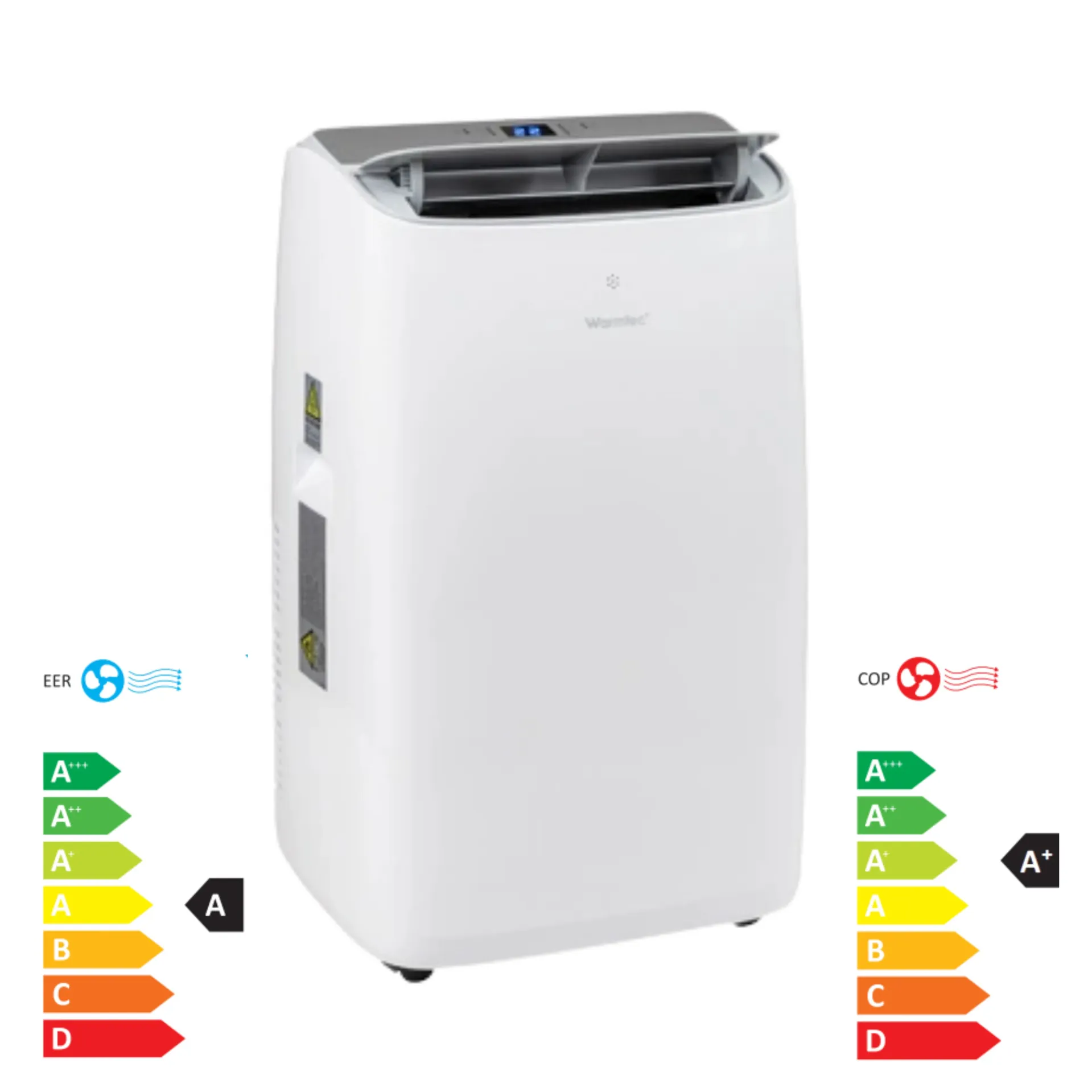 Warmtec Froya KP35W Tragbare Klimaanlage mit Wi-Fi, 3500W, für Räume bis zu 40 m², 4 Betriebsarten, A (Kühlung) / A+ (Heizung)